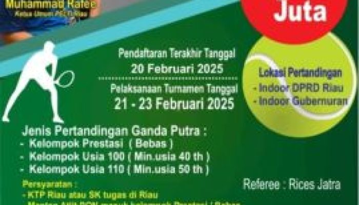 Turnamen Tennis Lapangan PELTI Riau Cup I Siap Digelar, Total Hadiah Rp 21 Juta