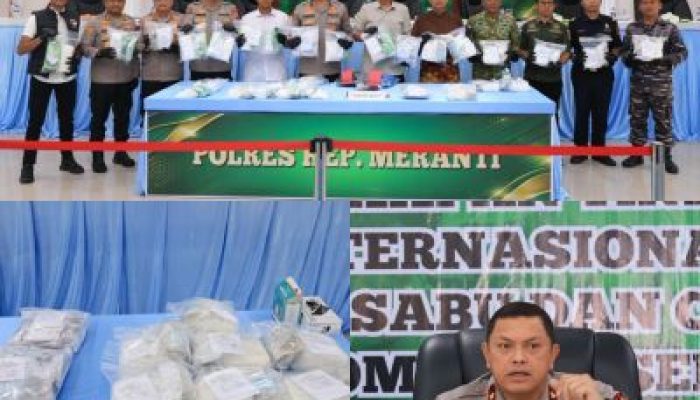Wakapolda Riau Pimpin Konferensi Pers Pengungkapan 27 Kg Sabu Jaringan Internasional di Polres Meranti