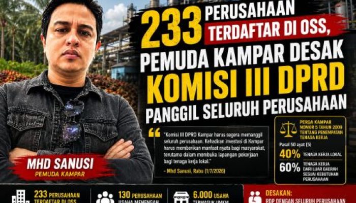 233 Perusahaan Terdaftar di OSS, Pemuda Kampar Desak Komisi III DPRD Panggil Seluruh Perusahaan